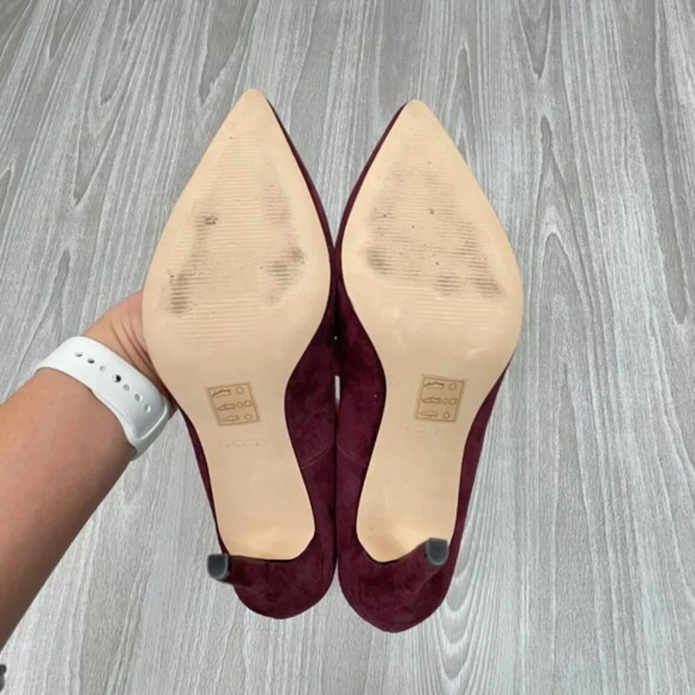 Aldo Suede Pointed Toe Pumps Heels Burgundy 8.5/ EU 39